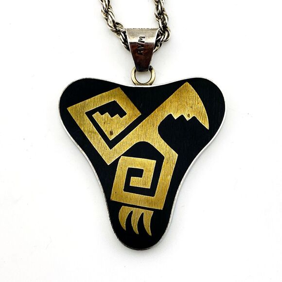 Mexico Metales Casados Sterling Silver Turquoise Pendant Necklace Double Sided - Picture 5 of 6